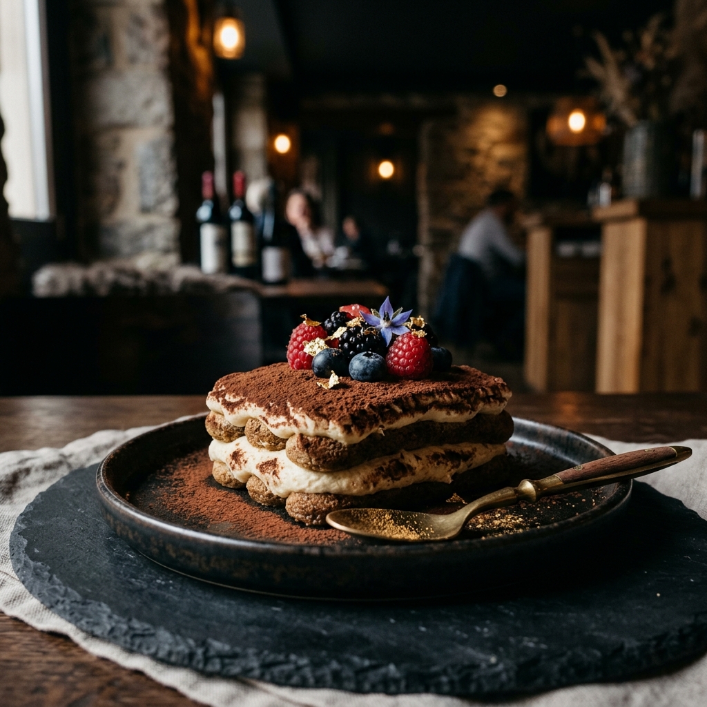 İstanbul Çengelköy Masca Kafe özel yapım kakaolu ve çikolatalı tiramisu tatlısı